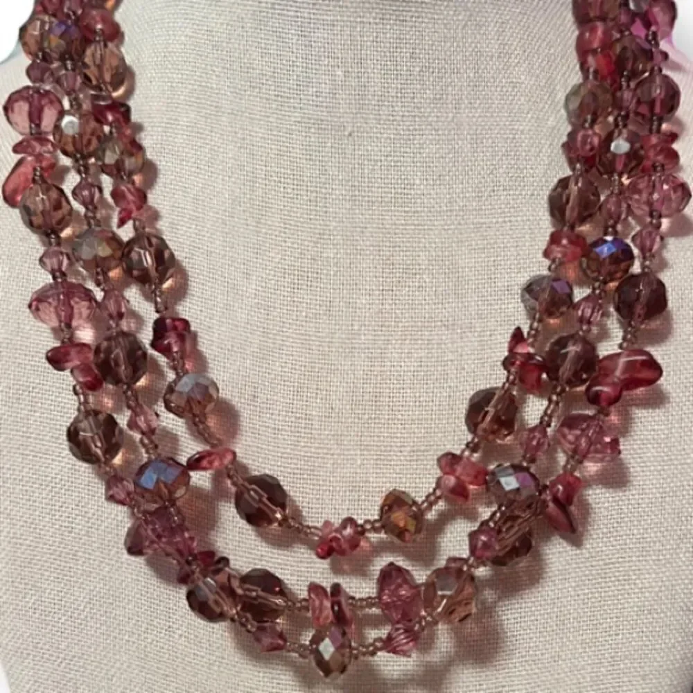 NWOT Triple Layer Amethyst Beaded Necklace
